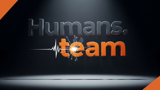 Logo humans.team sur fond noir avec étincelle